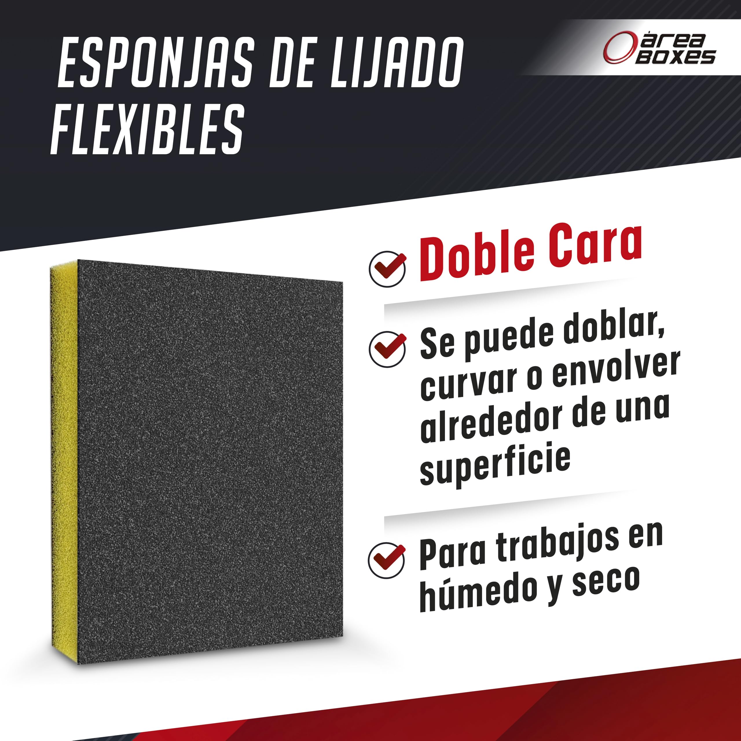 AREABOXES Esponjas de Lijado Abrasiva 21 Unidades [7 Fina 150, 7 SuperFina 220 y 7 MicroFina 280] para Lijado en Seco y Humedo, Todas Las Superficies, Doble Cara, Larga Duracion - 2
