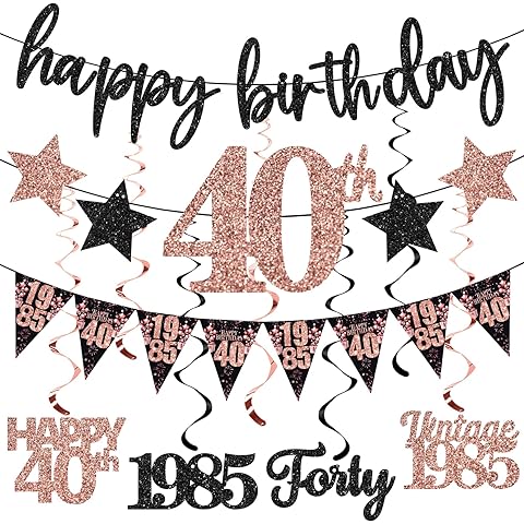 12PCS 40th Birthday Decorations for Women, Rose Gold Vintage 1985 Happy 40th Birthd...