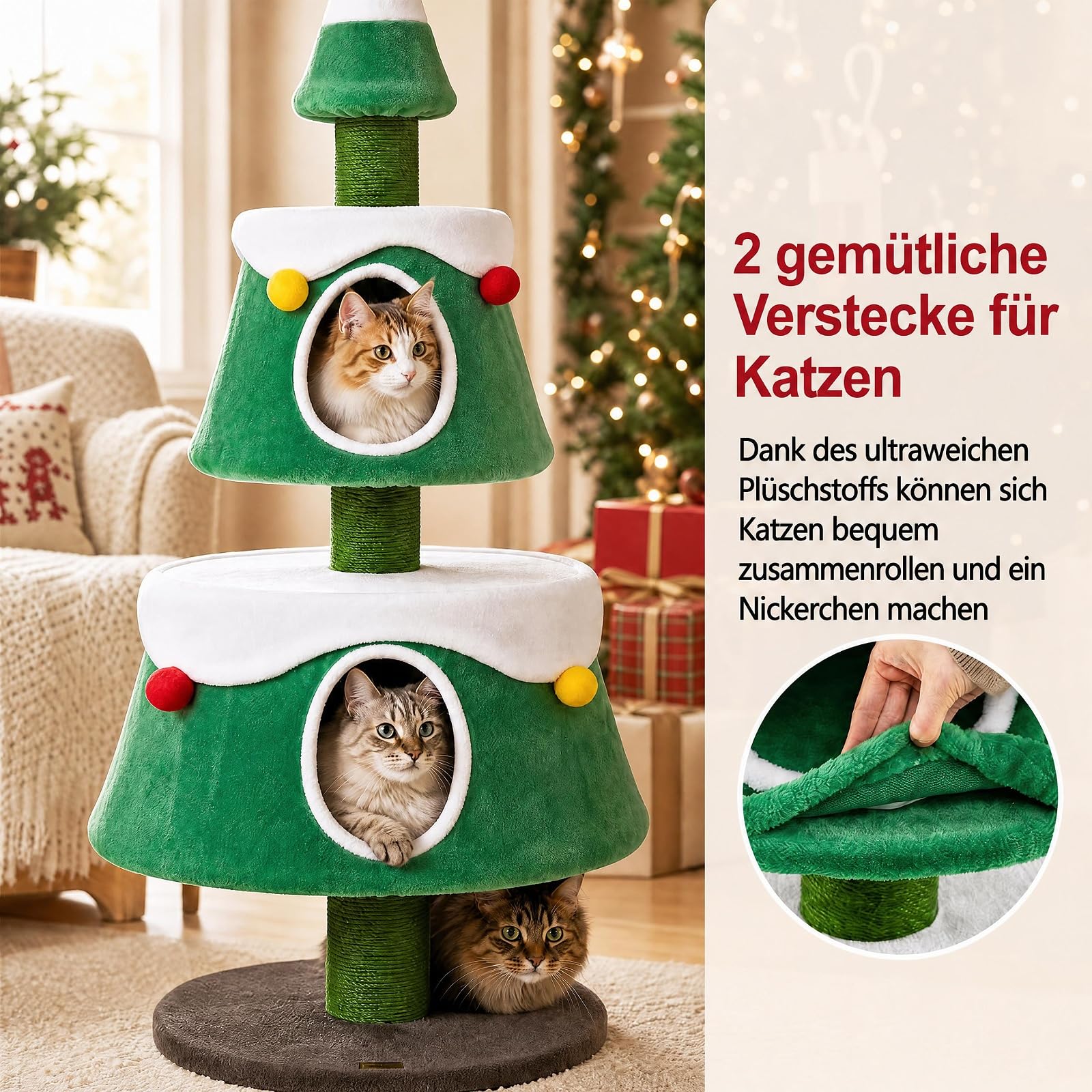SOARS Albero di Natale per Gatti a 3 Livelli, 156 cm