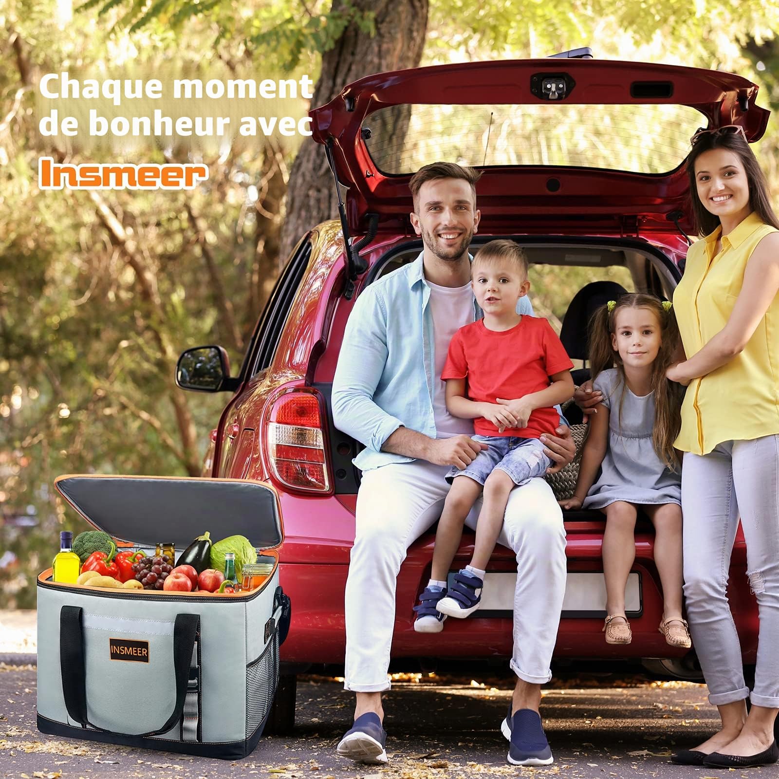 INSMEER Grand Sac Isotherme48L/55L, 65/80 Can Sac Glacière Étanche/Facile à Nettoyer avec Décapsuleur et Bandoulière Amovible, pour Plage, Pique-Nique, Shopping, Camping
