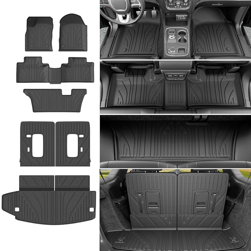 Kit de tapetes internos, tapete de porta-malas e protetor do encosto da 3ª fileira xipoqix para Dodge Durango 7 lugares 2016–2026