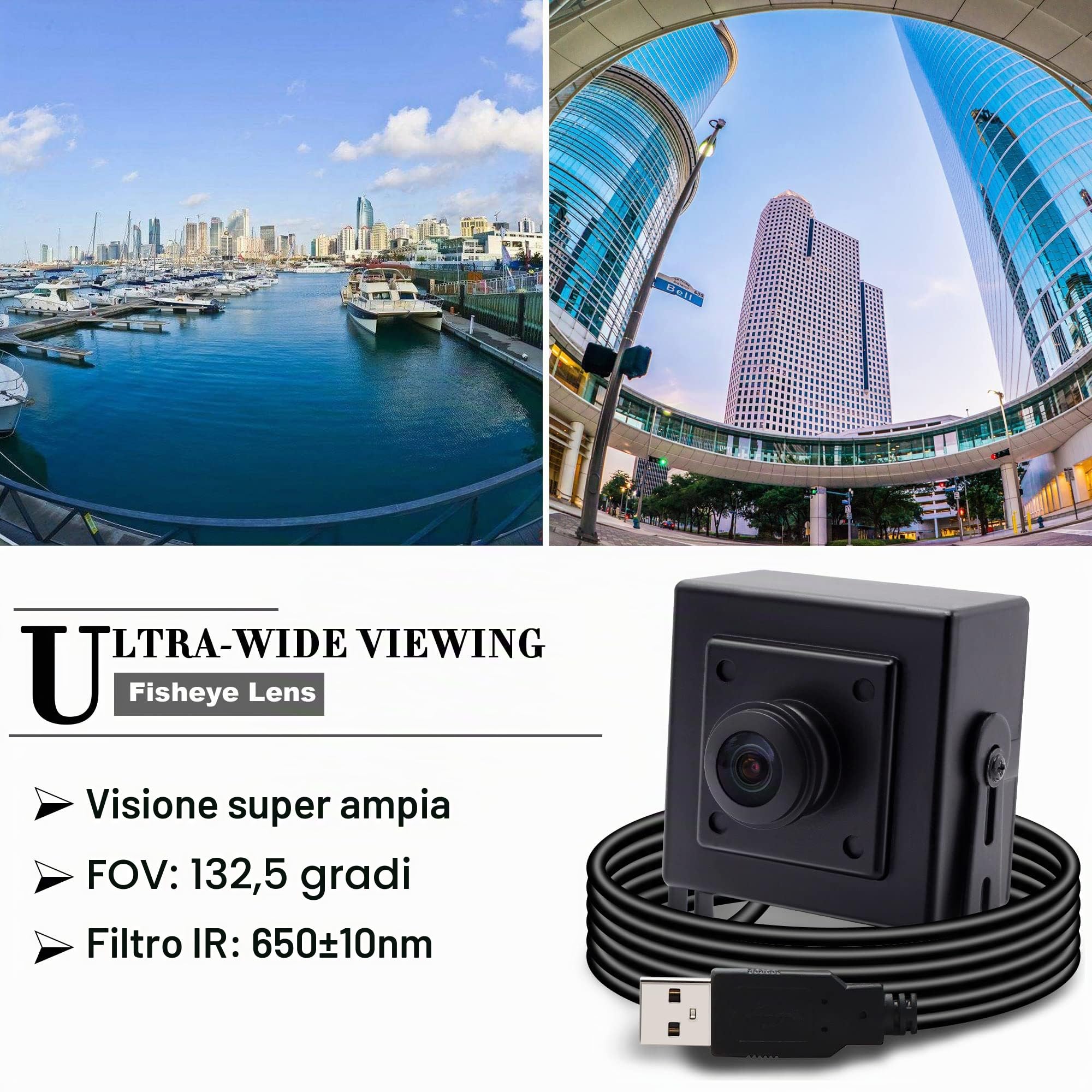Svpro Fotocamera USB da 8MP ultra grandangolare webcam Fisheye 180 gradi ad alta risoluzione 3264x2448 USB fotocamera con alloggiamento in alluminio per industria e PC computer portatili