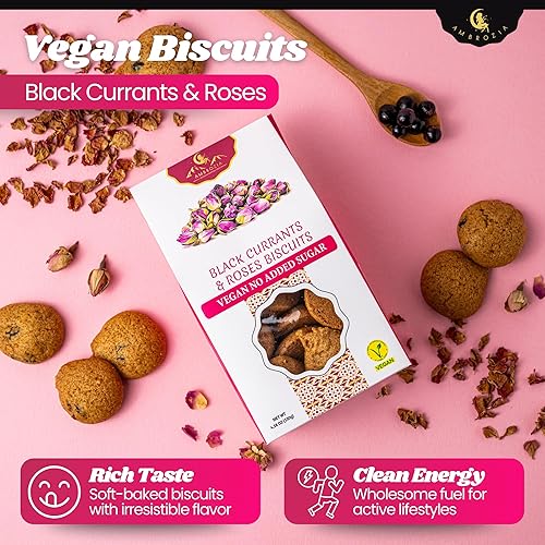 Miniatura 5 de Ambrozia Galletas veganas  Grosella negra y rosa  Snack natural saludable para niños y adultos  4 x 4.58 onzas  Etiqueta limpia, sin azúcar añadida,