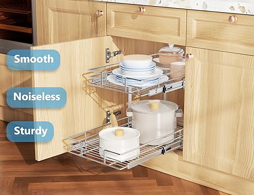 Miniatura 2 de Organizador de gabinete extraíble de 2 niveles cajones individuales para gabinete 17 pulgadas de ancho x 21 pulgadas de profundidad organización y