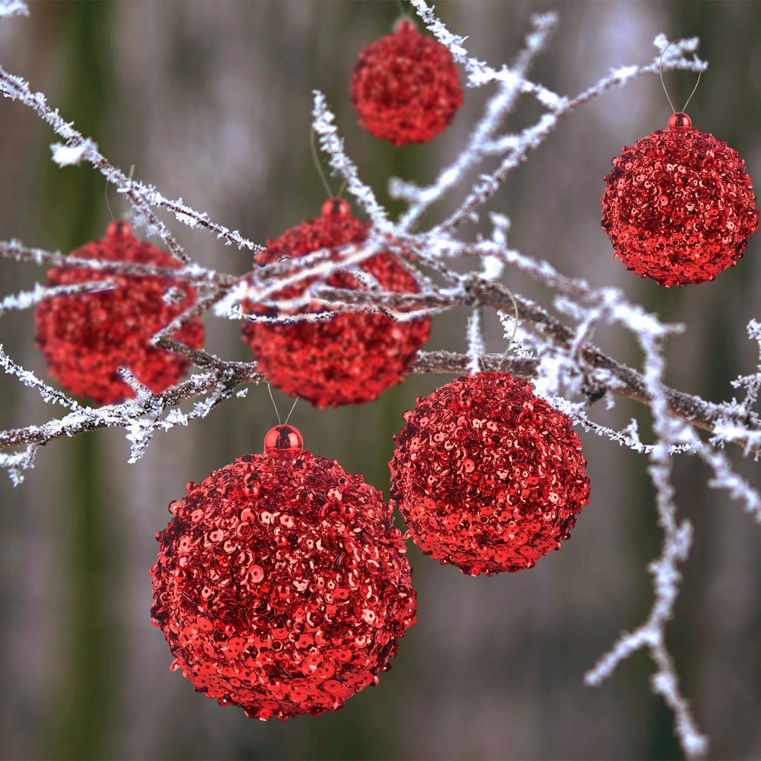 Christbaumkugeln, 4er-Pack Weihnachtskugeln, Weihnachtsdekoration for Hochzeiten, Partys und Feiertage(Red,10cm)