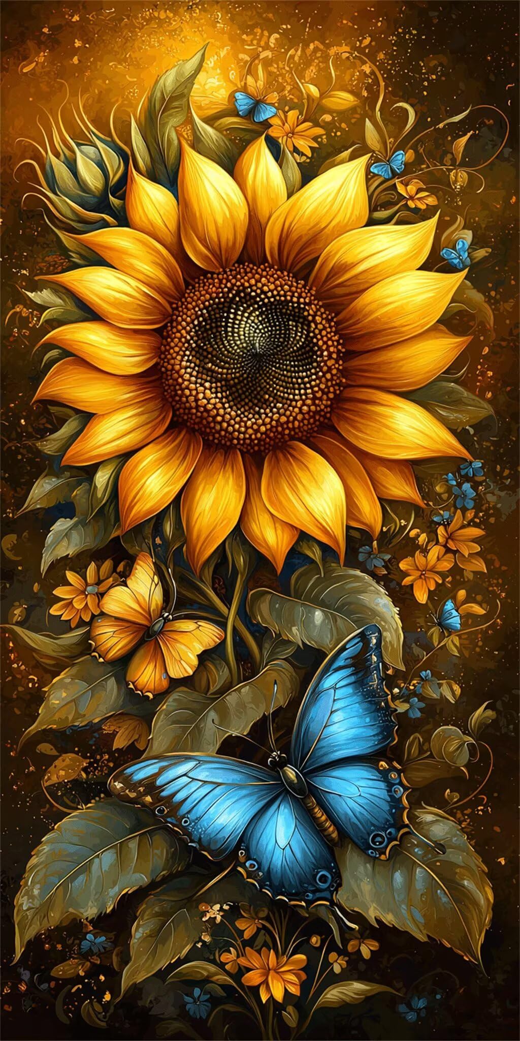 Zestaw do malowania diamentami 5D Słonecznik Butterfly DIY Diament Malarstwo, Nowoczesny Haft Krzyżowy, Kreatywny Prezent Artystyczny, Kompletny Zestaw Haftów Początkujących, Dekoracja ścienna 70 x