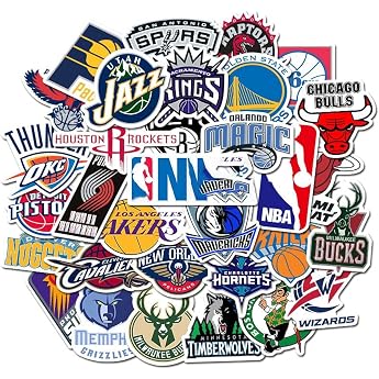 Basketball Team Stickers for Laptop 32 Pieces Gift for Children Teens Adults Boys Waterproof NBA Stickers for Water Bottles Vinyl Stickers for Scrapbooking Skateboard Car
