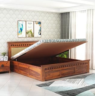 SAVITRIDECOR Solid Sheesham Wood King Size Bed with Hydraulic Storage for Home Bedroom Furniture Wooden Double Bed Cot Pal... Price In India