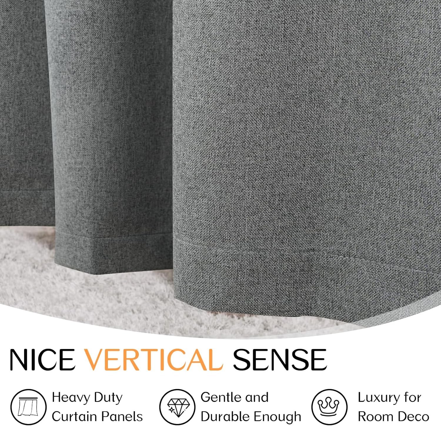 Dreaming Casa 100% Blackout Curtains 84 Inches Long, Linen Textured Window Treatment Rod Pocket & Back Tab Curtain Drapes for Bedroom Living Room, 2 Panels, 52" W x 84" L, Heather Grey