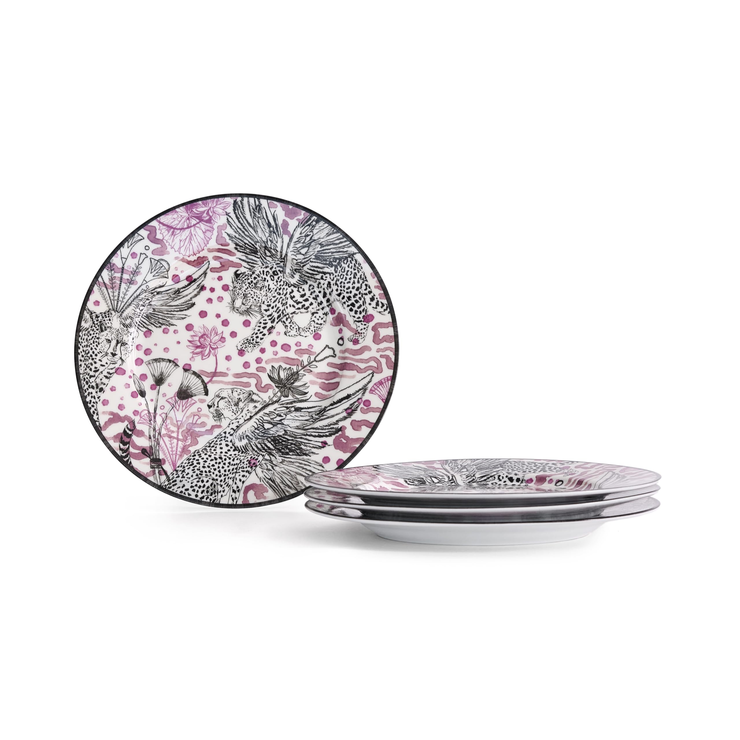 Marchesa Serengeti 4-Piece Salad Plate Set Porcelain, Plates, Dishwasher and Microwave Safe, Dish Set for 4, Multicolored