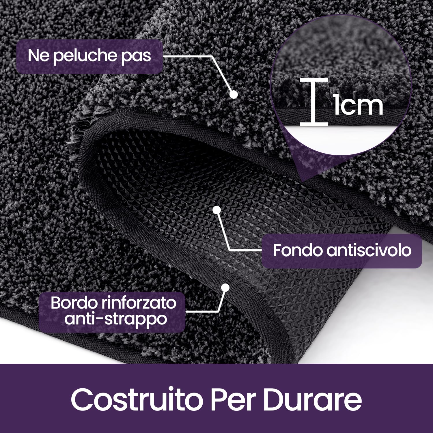 DEXI Passatoia Corridoio 80 x 250 cm, Zerbino Ingresso Assorbente, Tappetino Antiscivolo Lavabile in Lavatrice per Cane, Porta, Nero-Grigio