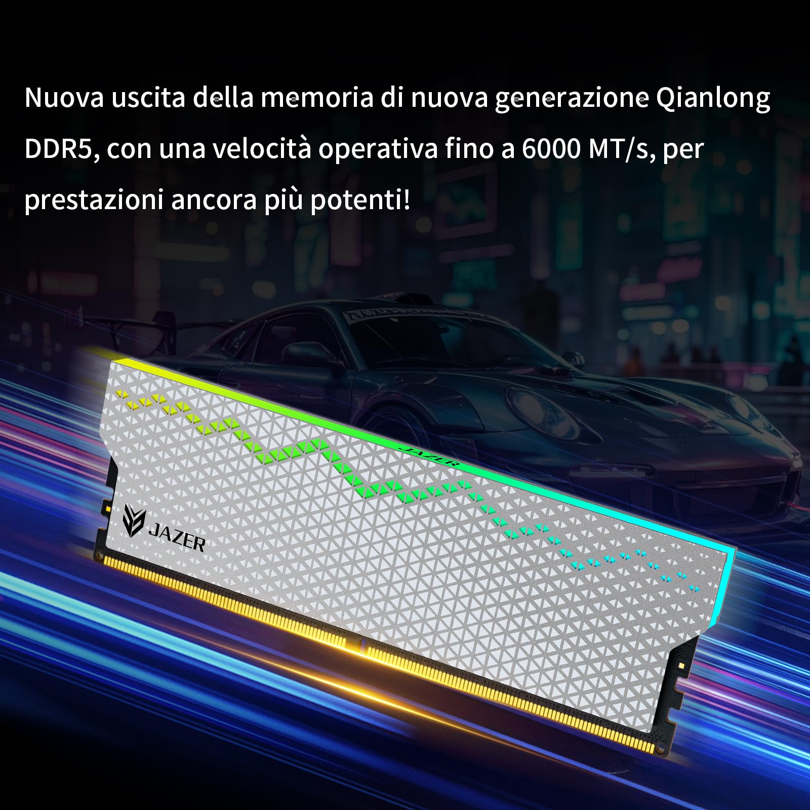 JAZER RGB RAM DDR5 32GB Kit (2x16GB) 6000MHz CL36, Memoria Desktop PC UDIMM DRAM 288-Pin, Memoria Computer da gioco DDR5 ad alte Prestazioni Supporto Intel XMP 3.0/AMD EXPO, AI, CL36-40-40-96, 1.35V