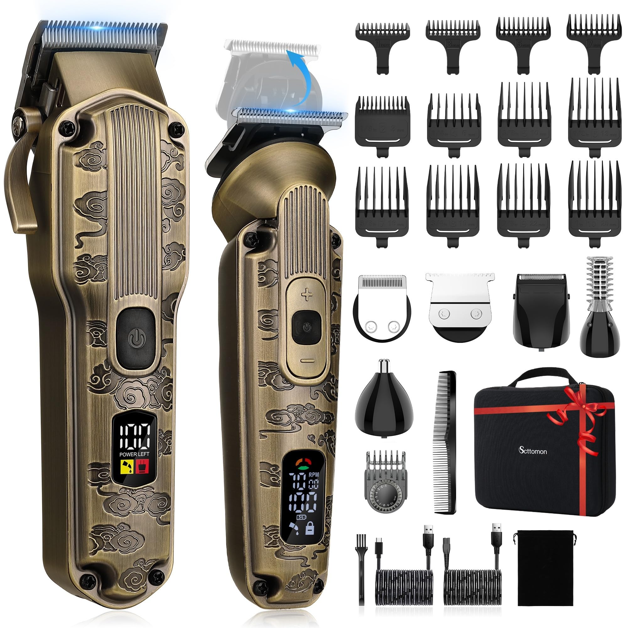 Scttomon Professionnel Hommes Coupe De Cheveux Coupe De Barbe Tondeuse Pour Hommes Tondeuse à Barbe Tondeuse à Cheveux Rasoir Sans Fil Coupe De Cheveux Set(Bronze)
