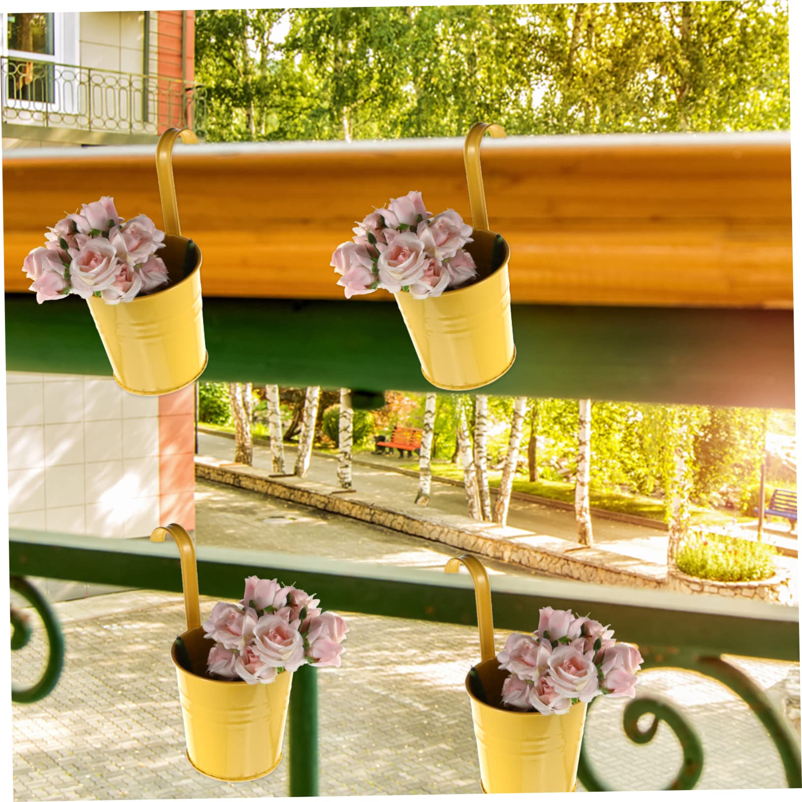 6stücke Teiliges Blumentopf Mit Entwässerungslöchern Hängende Pflanztöpfe Für Balkonzaun Und Garten Robuste Eisen Eimer Pflanzgefäße Zur Dekoration Von Außen Innenbereichen