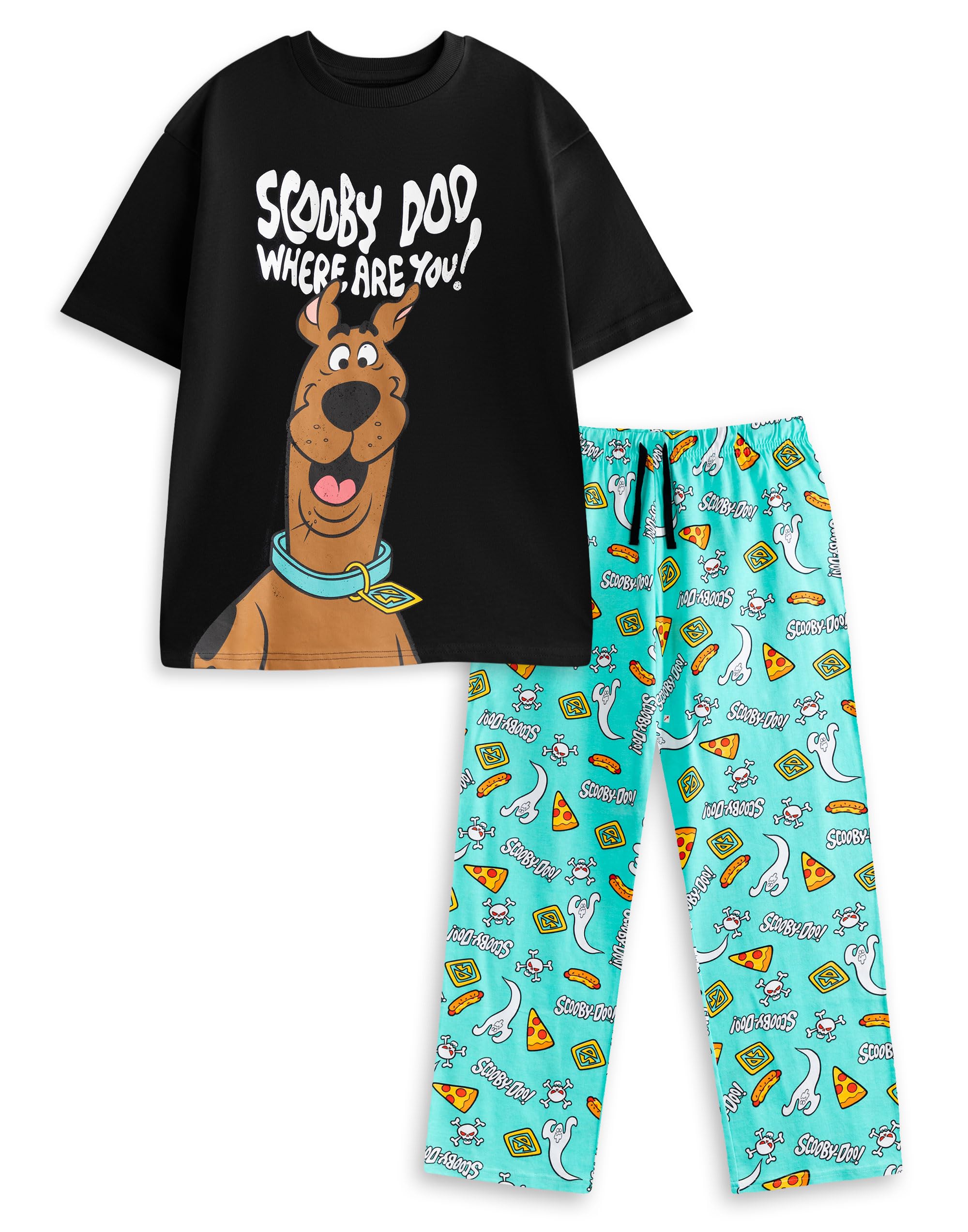 Scooby-Doo! Mens Black Short Sleeve Long Leg Pyjama Set Where Are You! Cartoon Sleepwear | Comfortable Nightwear for Bedtime | Official Merch - Medium