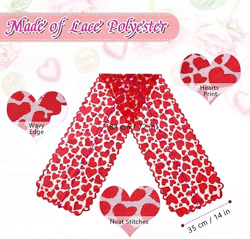 Miniatura 7 de Boao Camino de mesa de encaje con corazón de San Valentín bordado rojo corazón para decoración de mesa de boda, propuesta de velas, cena,