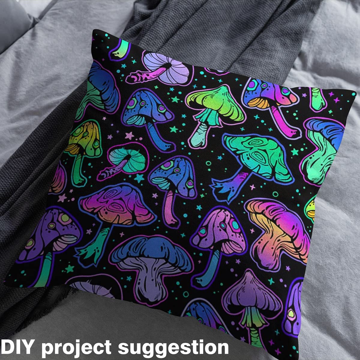 Mushroom Fabric by The Yard Cute Trippy Plant Upholstery Fabric Ombre Cartoon Kawaii Decorative Fabric Neon Star Indoor Outdoor Fabric DIY Art Waterproof Fabric Purple Teal 1 Yard - Image 4