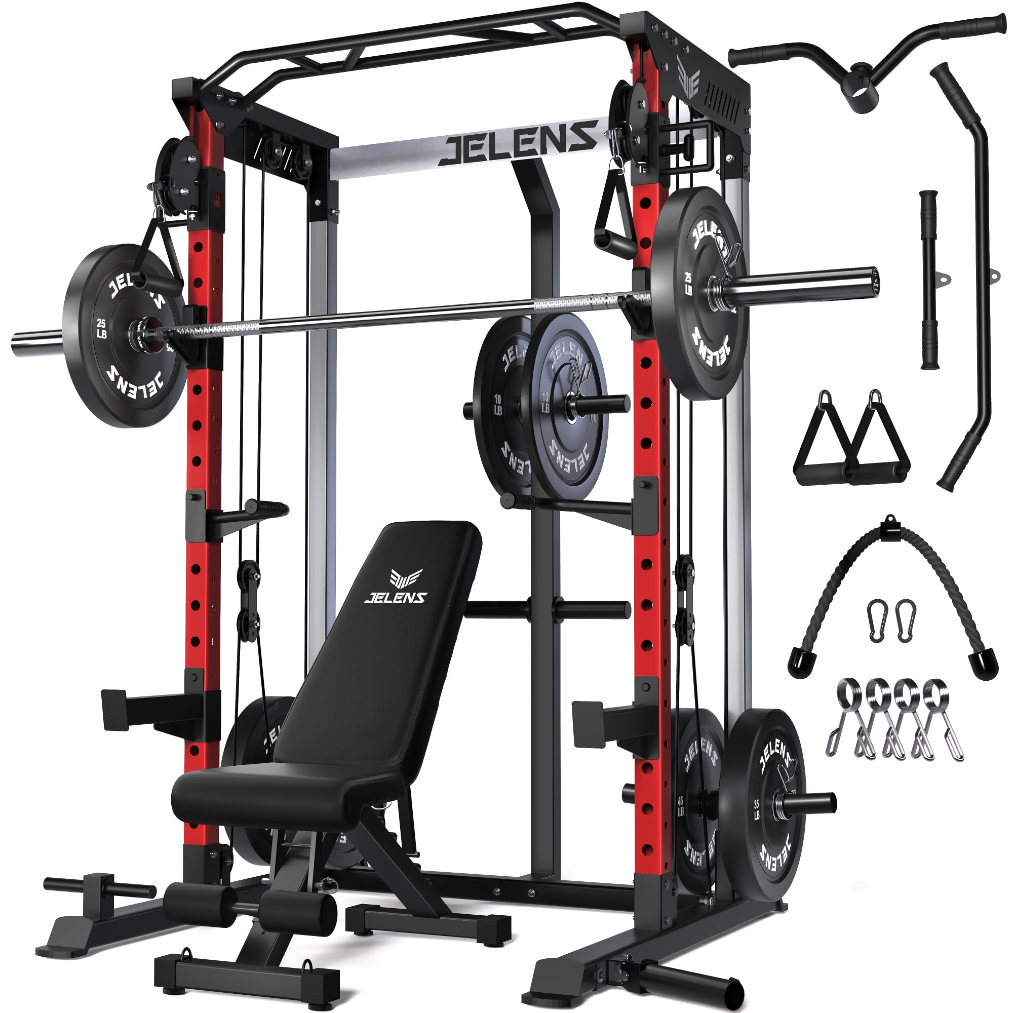 JELENS C21 Power Cage, 2000LBS Multi-Function Power Rack with Independent Dual Pulley System, All-in-One Squat Rack for Cable Crossover, Home Gym Workout Machine