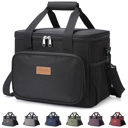 Lifewit Large Lunch Bag Insulated Lunch Box Soft Cooler Cooling Tote for Adult Men Women, Black 24-Can (15L)