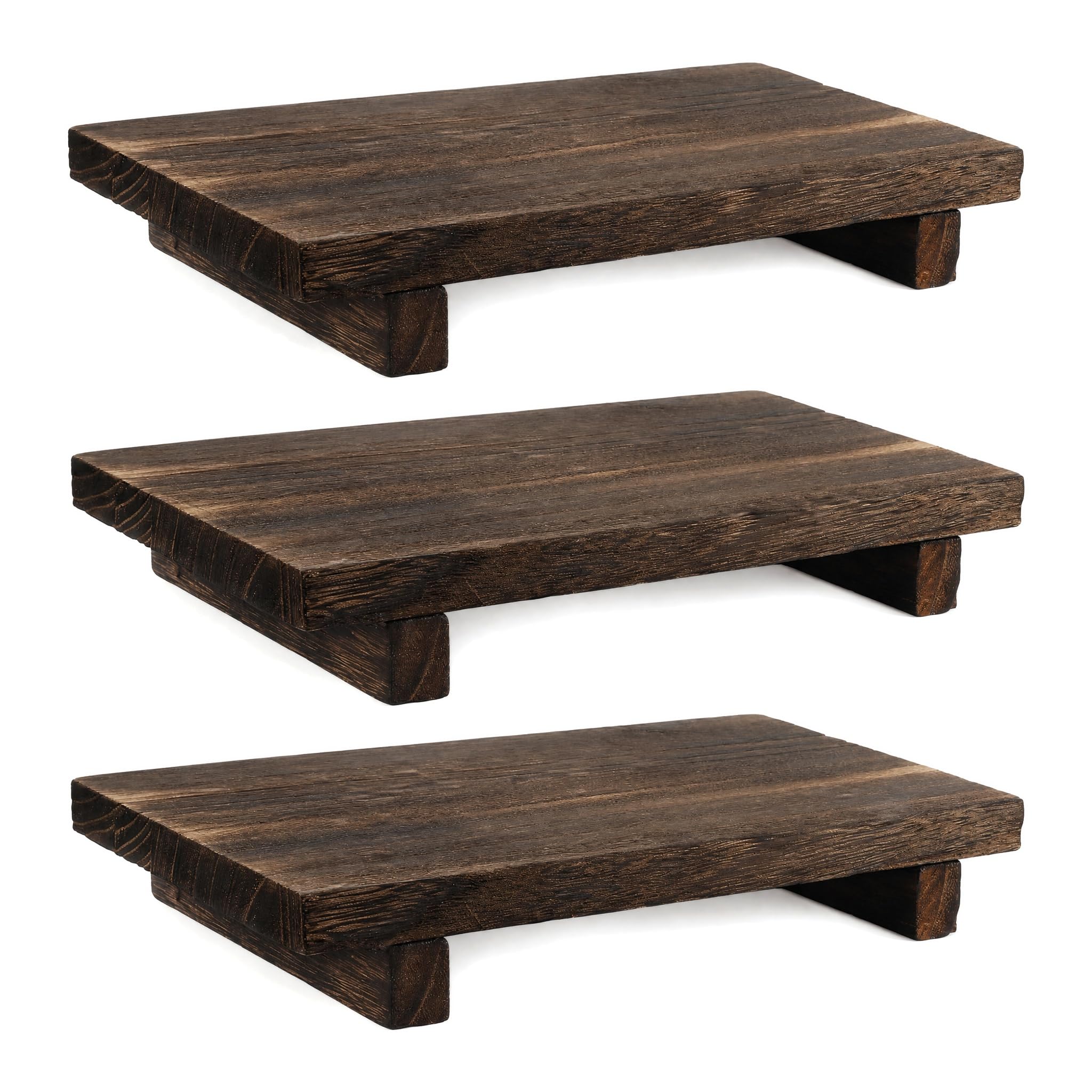 Lirynox 3 Pcs Wood Decorative Dispenser Display, 9 x 6 in Bathroom Counter Risers Decor Farmhouse Soap Pedestal Stand Small Wood Riser Plant Tray for Home Decoration Bathroom Kitchen Counter (Brown)