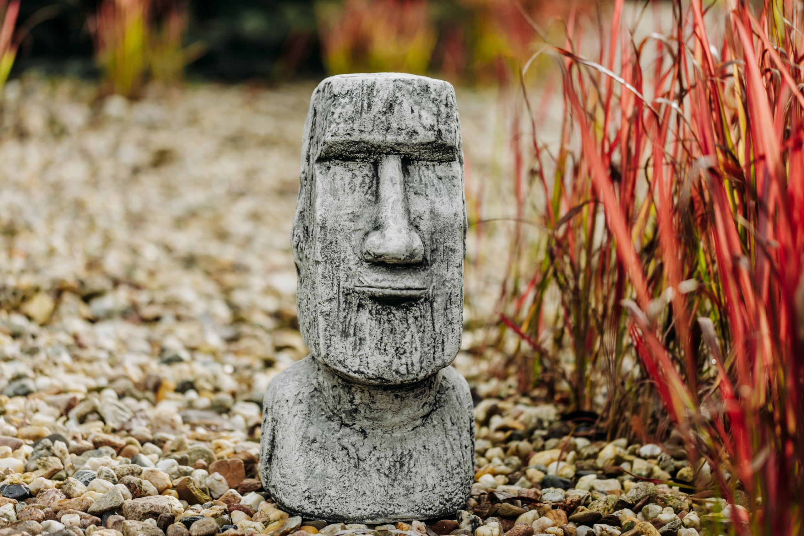 gartendekoparadies.de Moai-Kopf die Stein-Statuen der Osterinsel, Steinfigur, H. 41 cm, 16 kg, Grau, frostsicher aus Steinguss für Außenbereich
