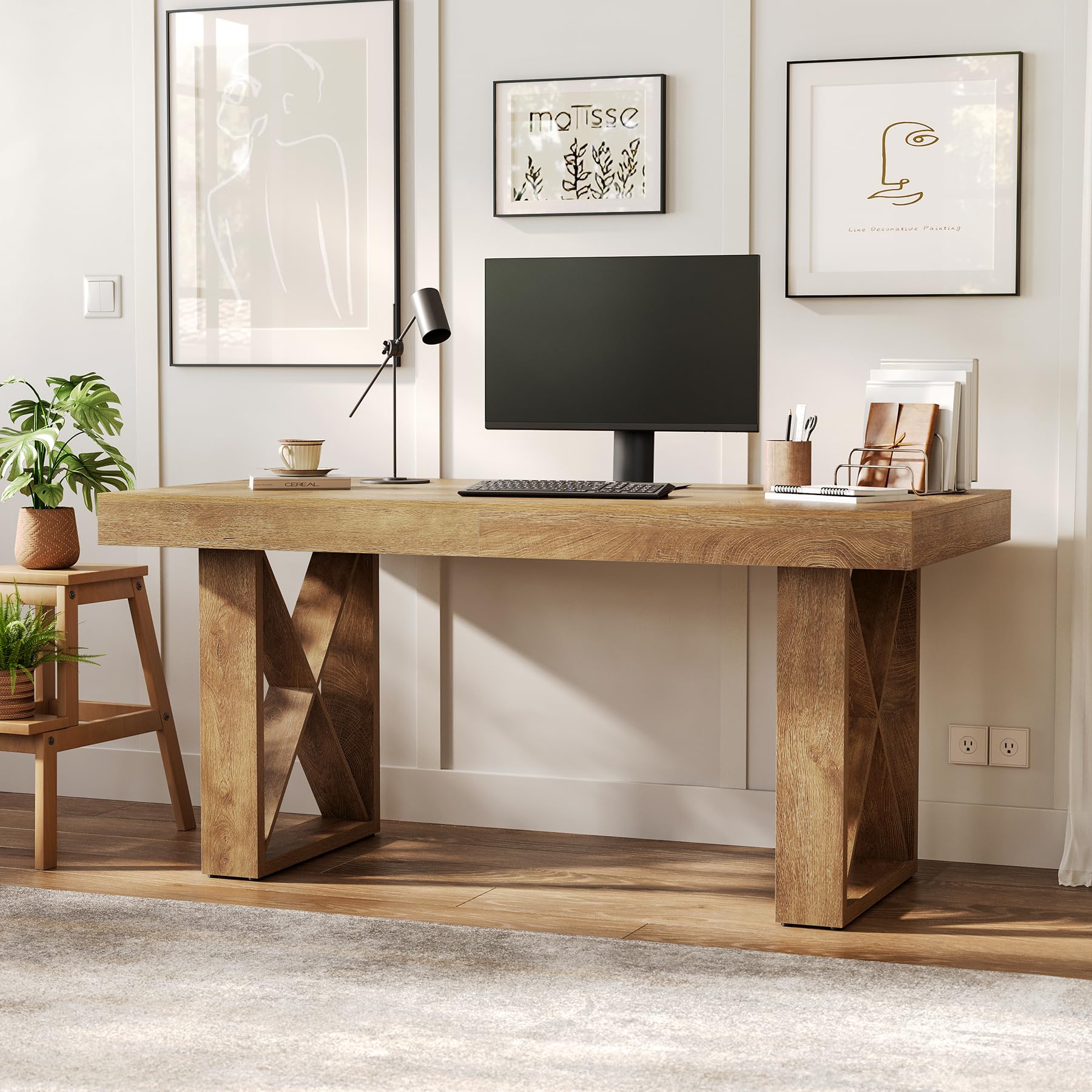 Tribesigns Bureau D'ordinateur, 160 × 80 × 75 cm, Design Épais et Simple, Bureau Gaming, Table d’étude pour la Maison - Étude, Jeu, Rédaction, Brun Jaunâtre