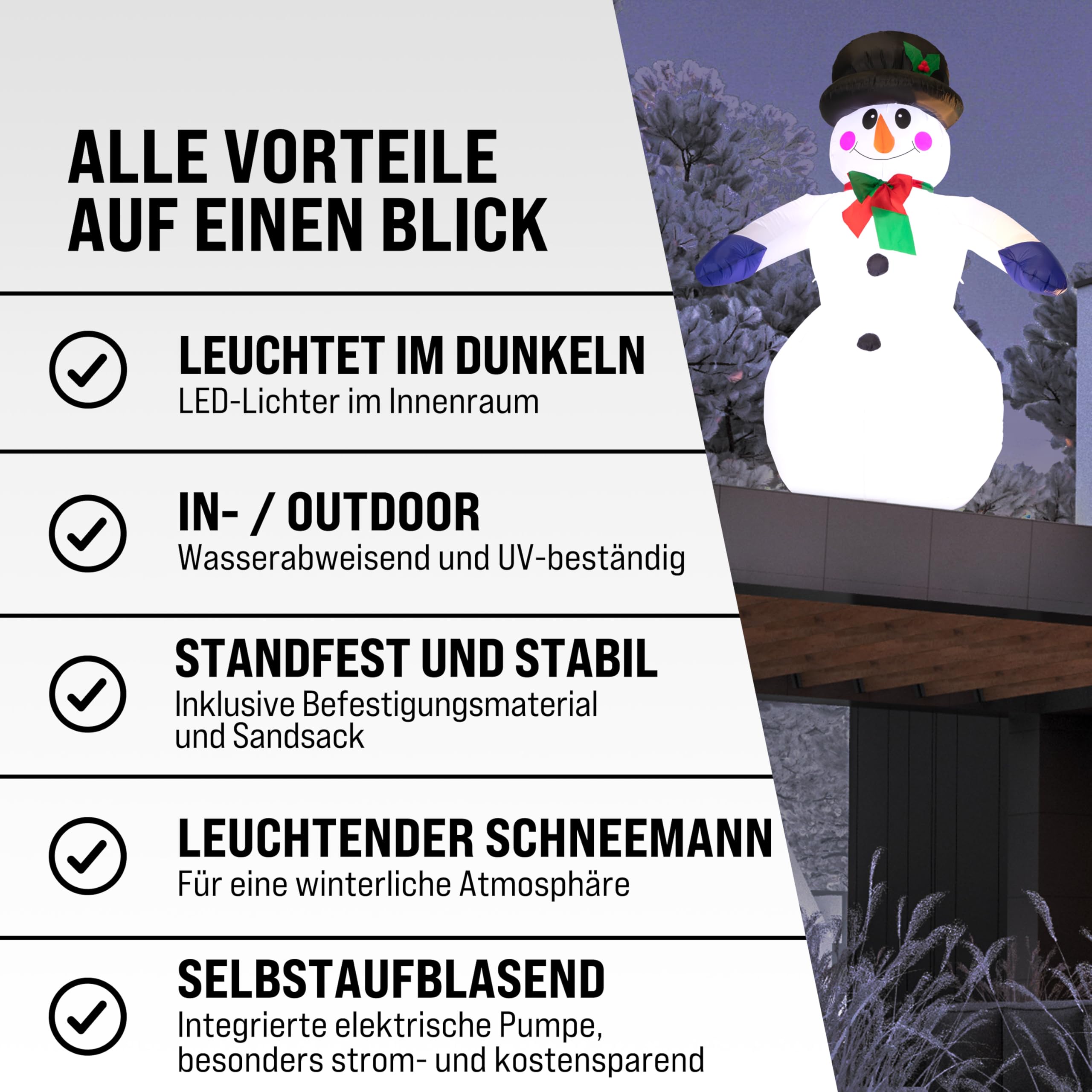 MONZANA® Aufblasbarer Schneemann XXL 240cm LED Beleuchtet Befestigungsmaterial IP44 Außen Witterungsbeständig Weihnachtsdeko Weihnachtsfigur Christmas