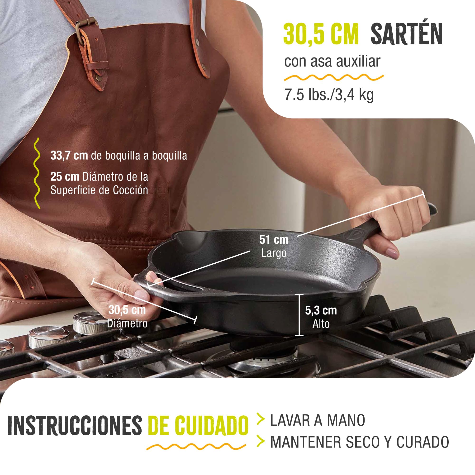 VICTORIA Sartén Hierro Fundido Curado 30cm, Day of the Dead La Calaca Apta Barbacoa, Horno, Inducción, Gas, Cast Iron Skillet Curada para Crear Antiadherente Libre de Tóxicos sin PFOA