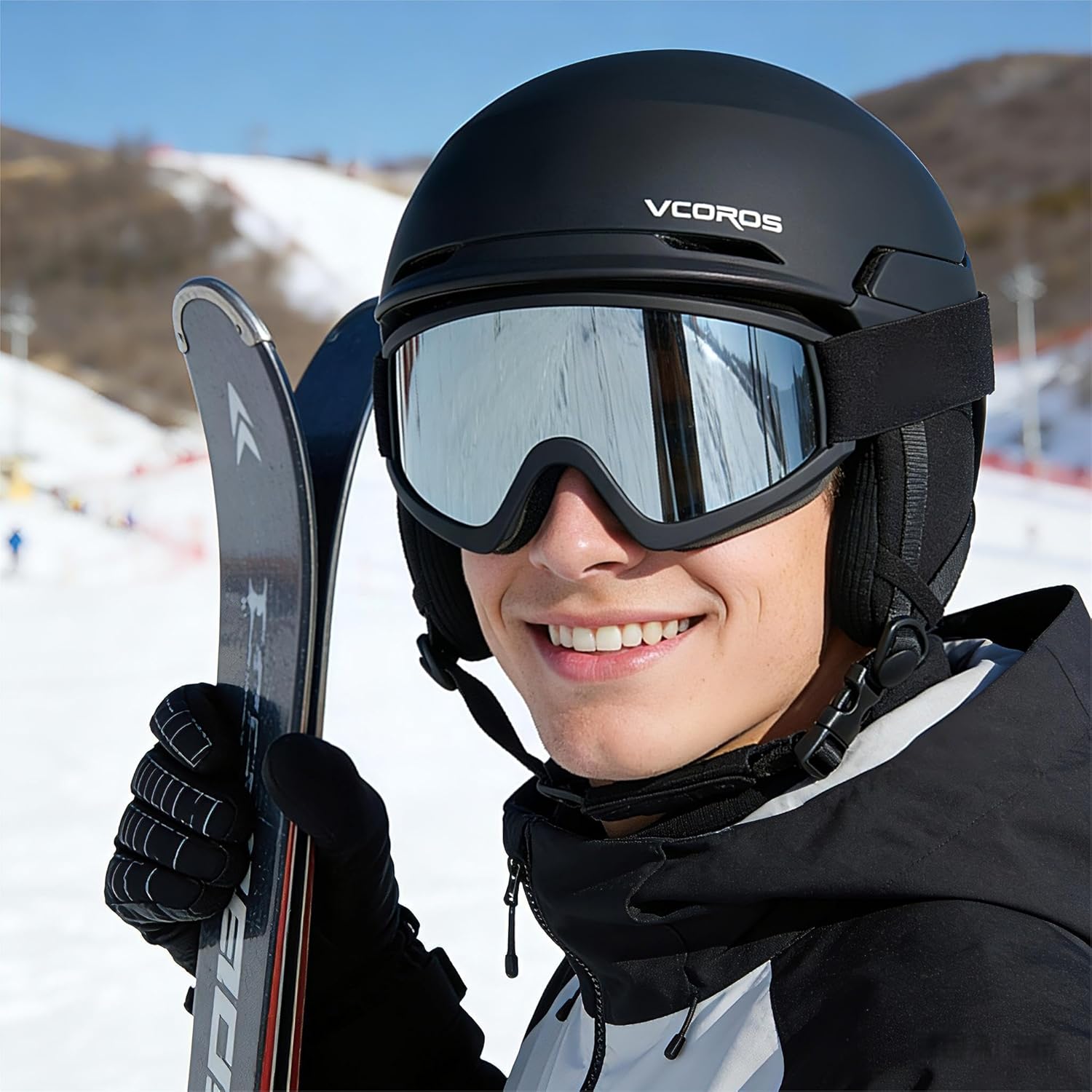 Ski Helmet with Goggles Mask Set,DXH-811 Snowboard Helmet for Adults-with 10 Vents, PC Shell and EPS Foam, Snow Helmets for Men Women Youth Black Small