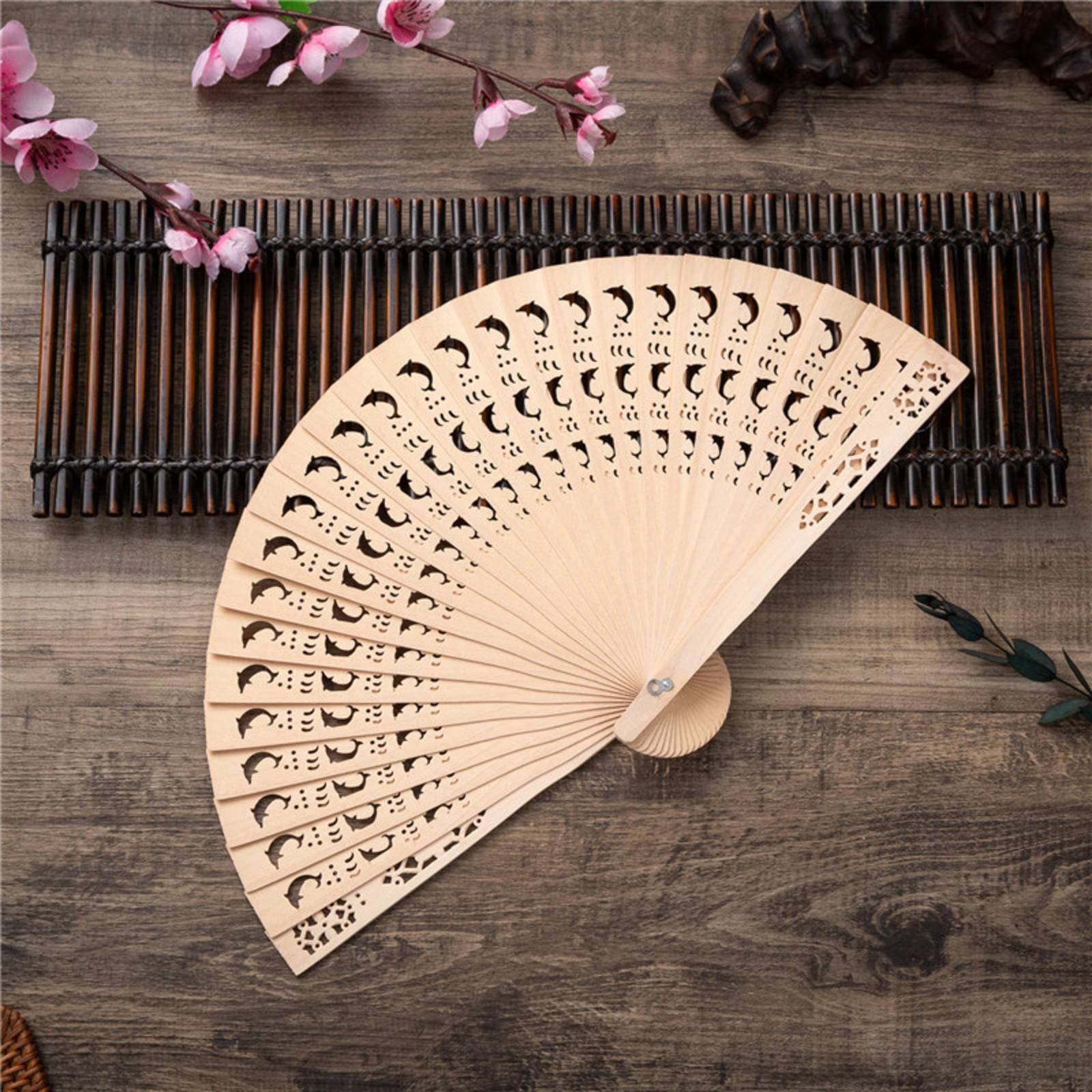NC Star Moon Flower wooden craft's fan, Chinese characteristics gift fan, imitation sandalwood wooden craft's fan, folding fan, full puh wooden craft's fan