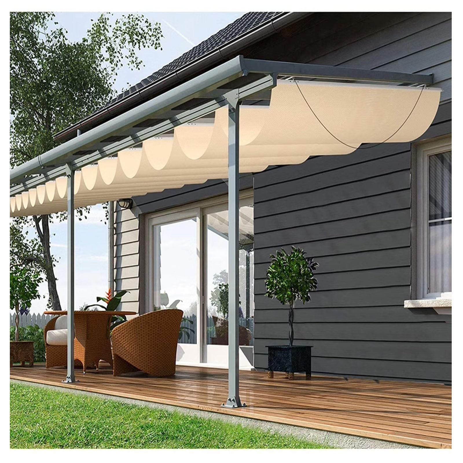 Toldo ondulado retráctil para cenadores y pabellones de jardín