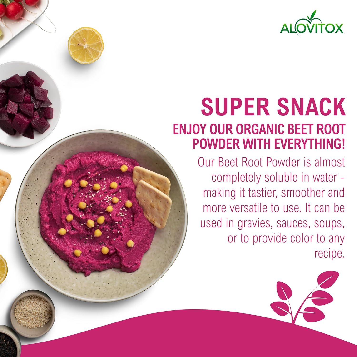 Alovitox Organic Beet Root Powder | 100% Fresh Beet Root Extract | Nitric Oxide Superfood, High in Calcium, Iron, Potassium & Folate | Supports Effective Workouts | Vegan, Non-GMO, Gluten-Free | 16 oz - Image 6