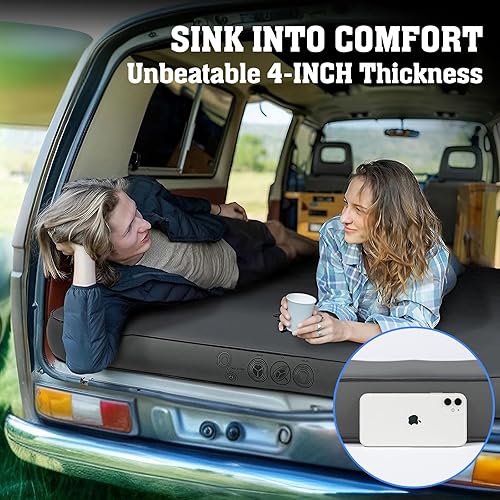 Miniatura 2 de Hikenture Almohadilla de dormir extra gruesa doble autoinflable, colchón de campamento 9.5 R para 2 personas, almohadilla inflable de espuma para