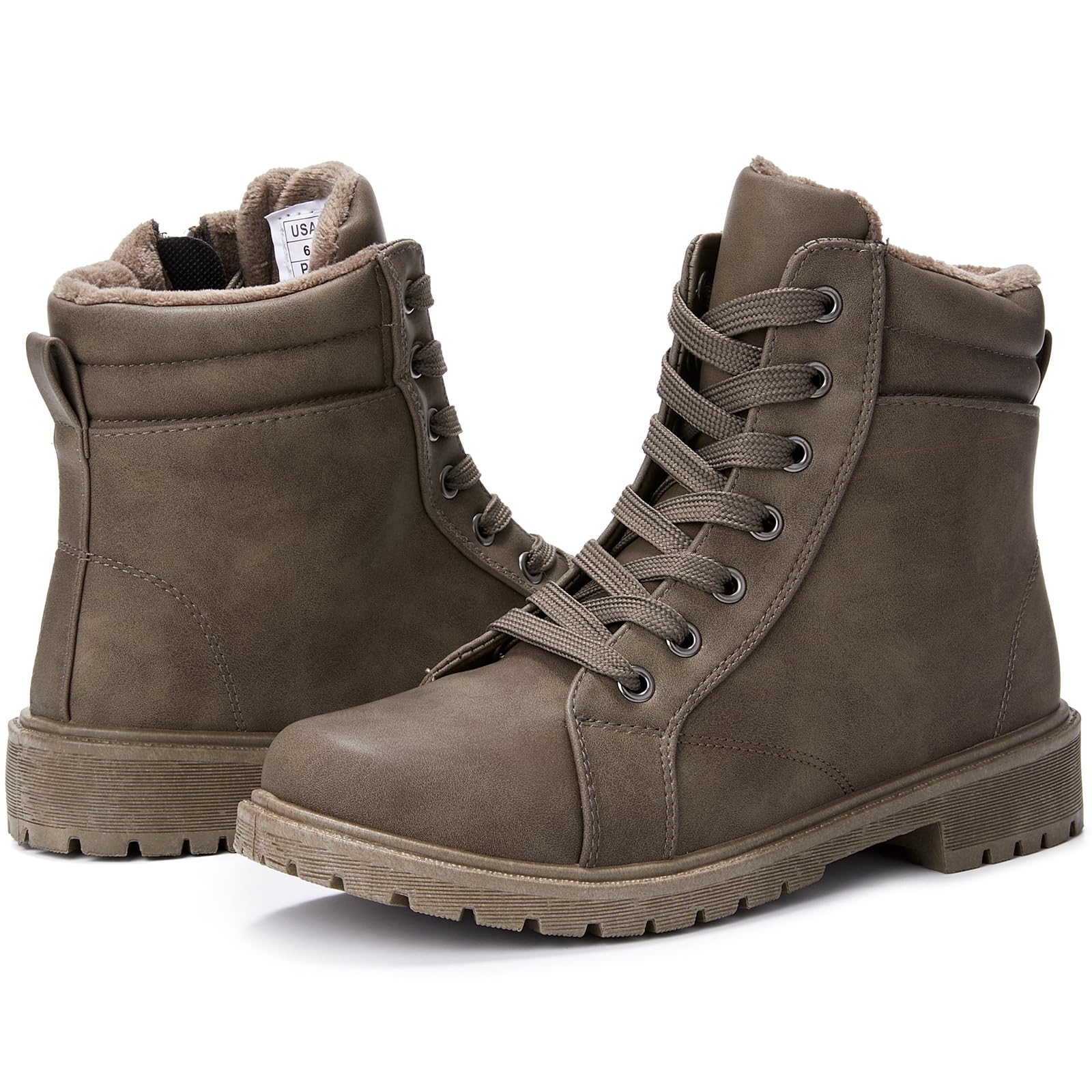 hash bubbie Womens Waterproof Ankle Boots Non Slip Combat Boots Black Fuzzy Winter Boots White Lace up Snow