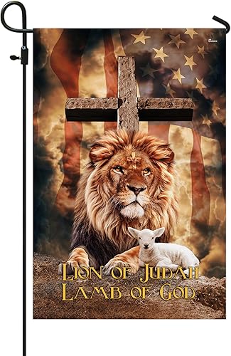 Bandera estadounidense con cruz "Judah Lamb Of God" v1, de 11.5 x 17.5 pulgadas para jardín, banderas de Estados Unidos de poliéster prémium,