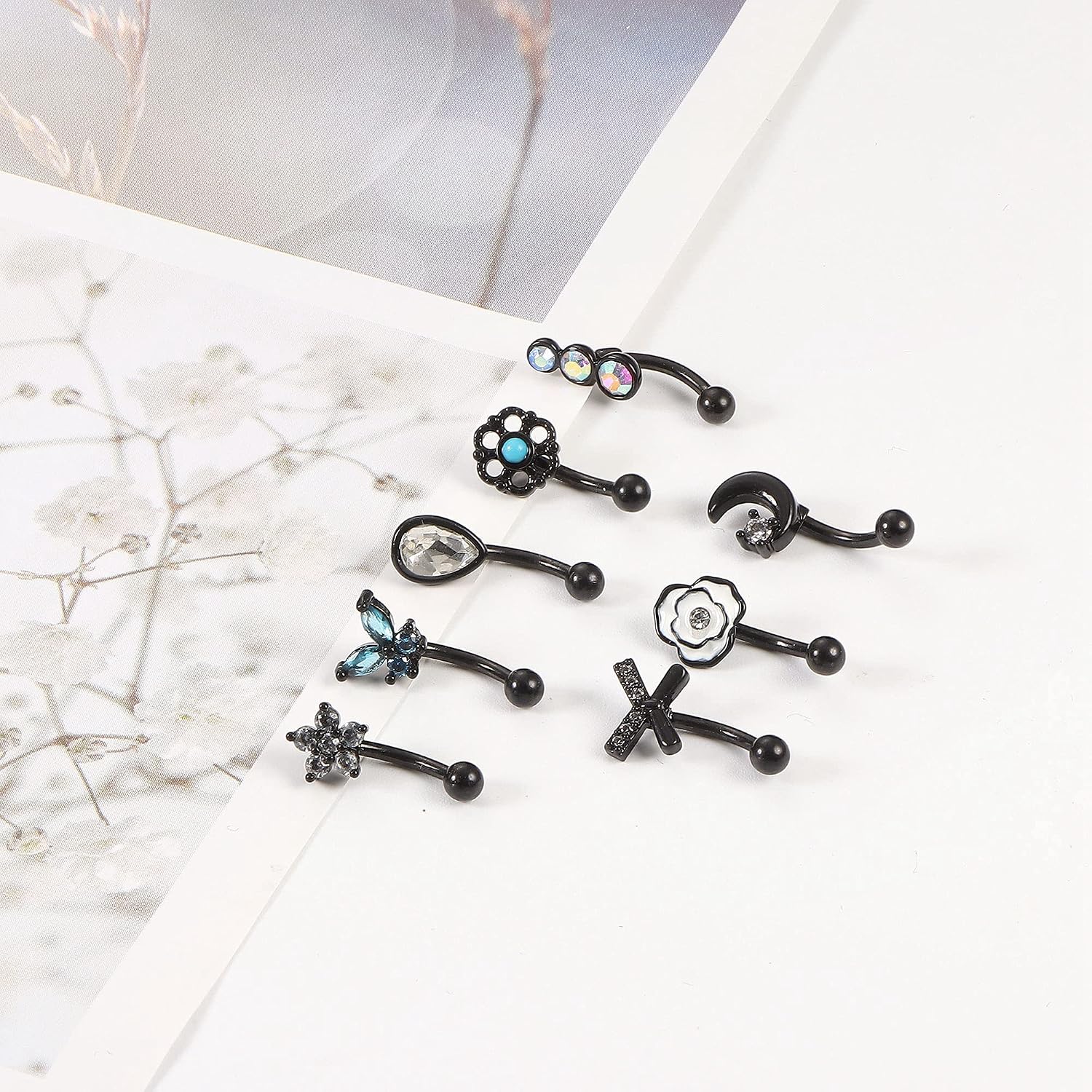 8-12PCS 16G Rook Piercing Jewelry Daith Rook Earrings for Women Men 316L Stainless Steel Eyebrow Rings Curved Barbell Belly Lip Ring CZ Cartilage Tragus Helix Piercing Jewelry 6mm Black Silver