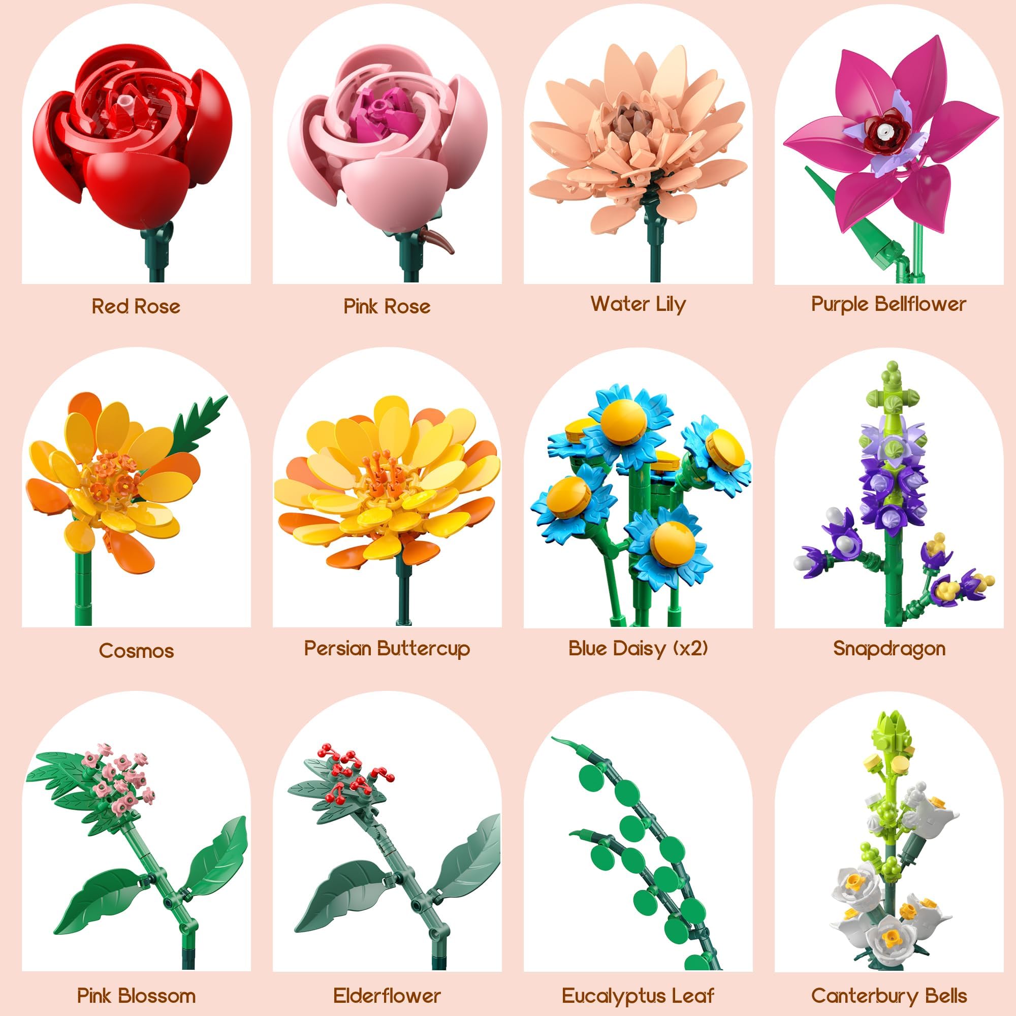 Kit de Construcción de Ramo de Flores, 887 Pcs Flores Eternas con Flowers Roses, Regalo Romántico o Decoración Duradera Ideal para Mujeres, Niños 6+, Adultos Navidad, Cumpleaños, San Valentín