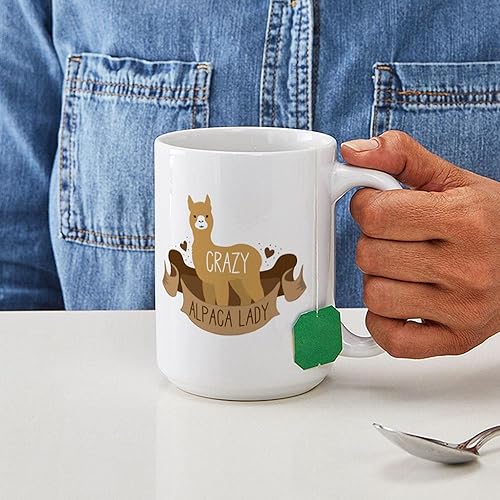 Miniatura 4 de CafePress Crazy Alpaca Lady Mugs 15 oz (444 ml) Ceramic Coffee Mug