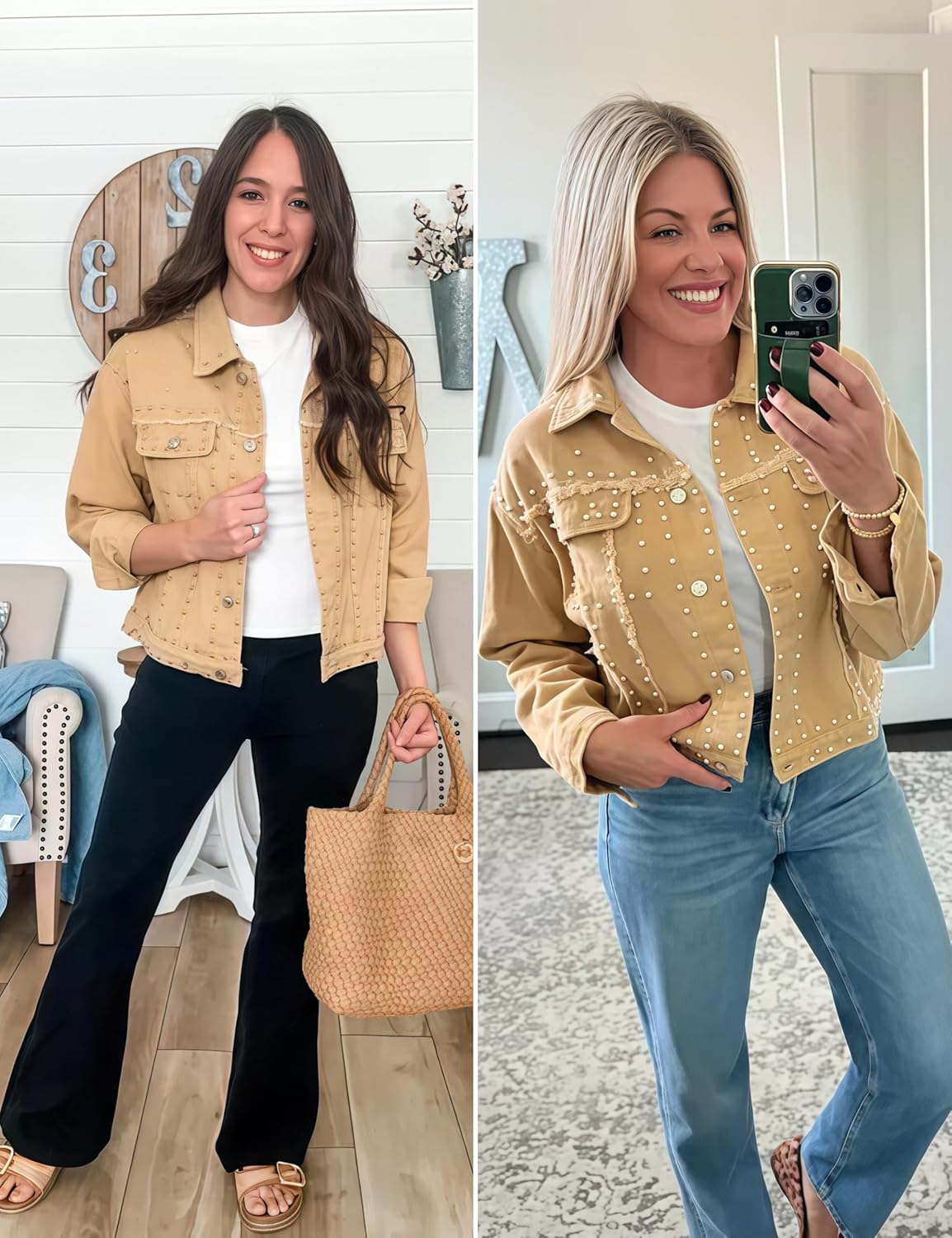 PUWEI Dressy Rivet Studded White Cropped Jean Jacket Women Western Distressed Washed Denim Coat - Image 5