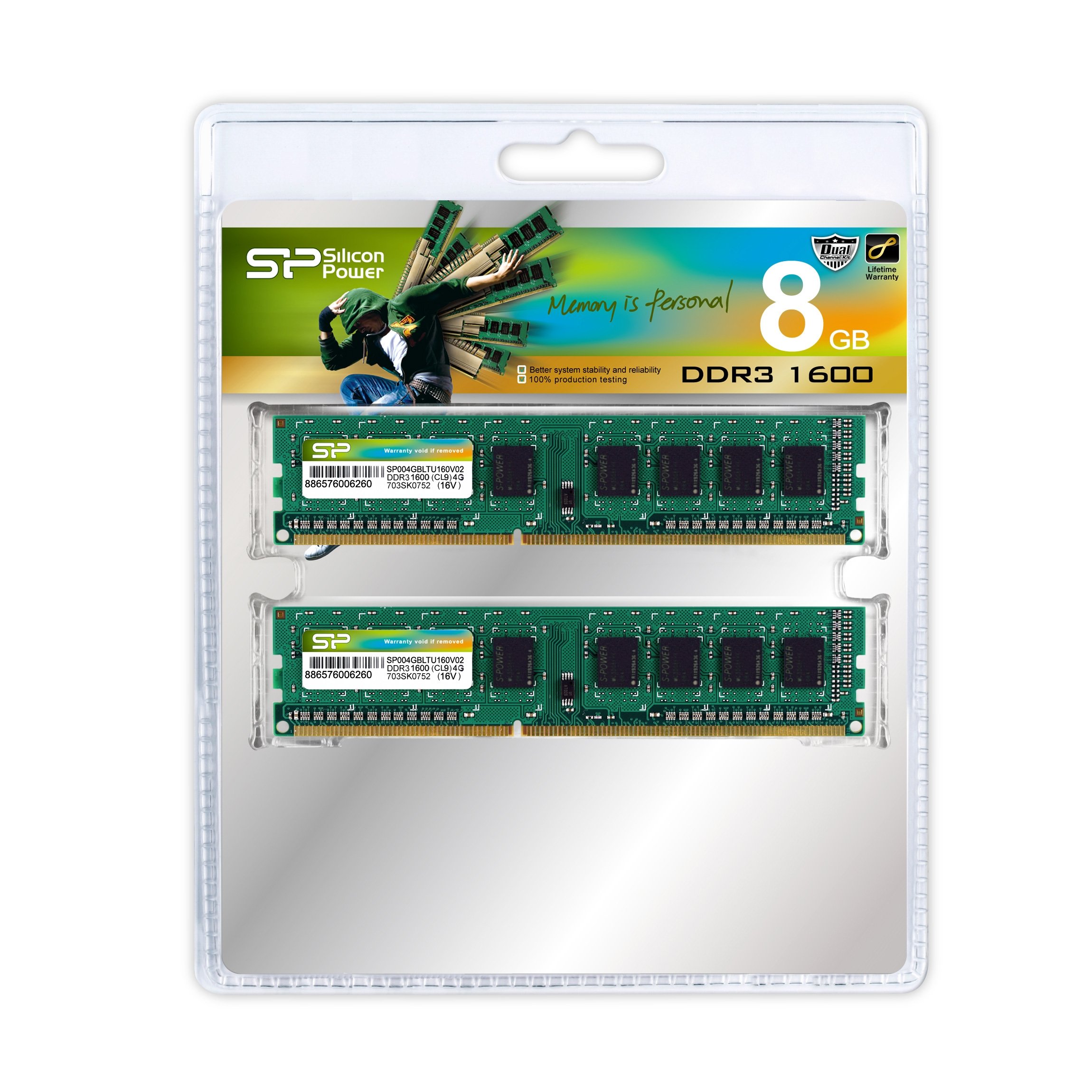 Silicon Power 8GB (2x4GB) DDR3-1600 PC3-12800 Non-ECC 240-Pin SDRAM Dual Channel Desktop Memory Dual Channel Kit SP008GBLTU160V22