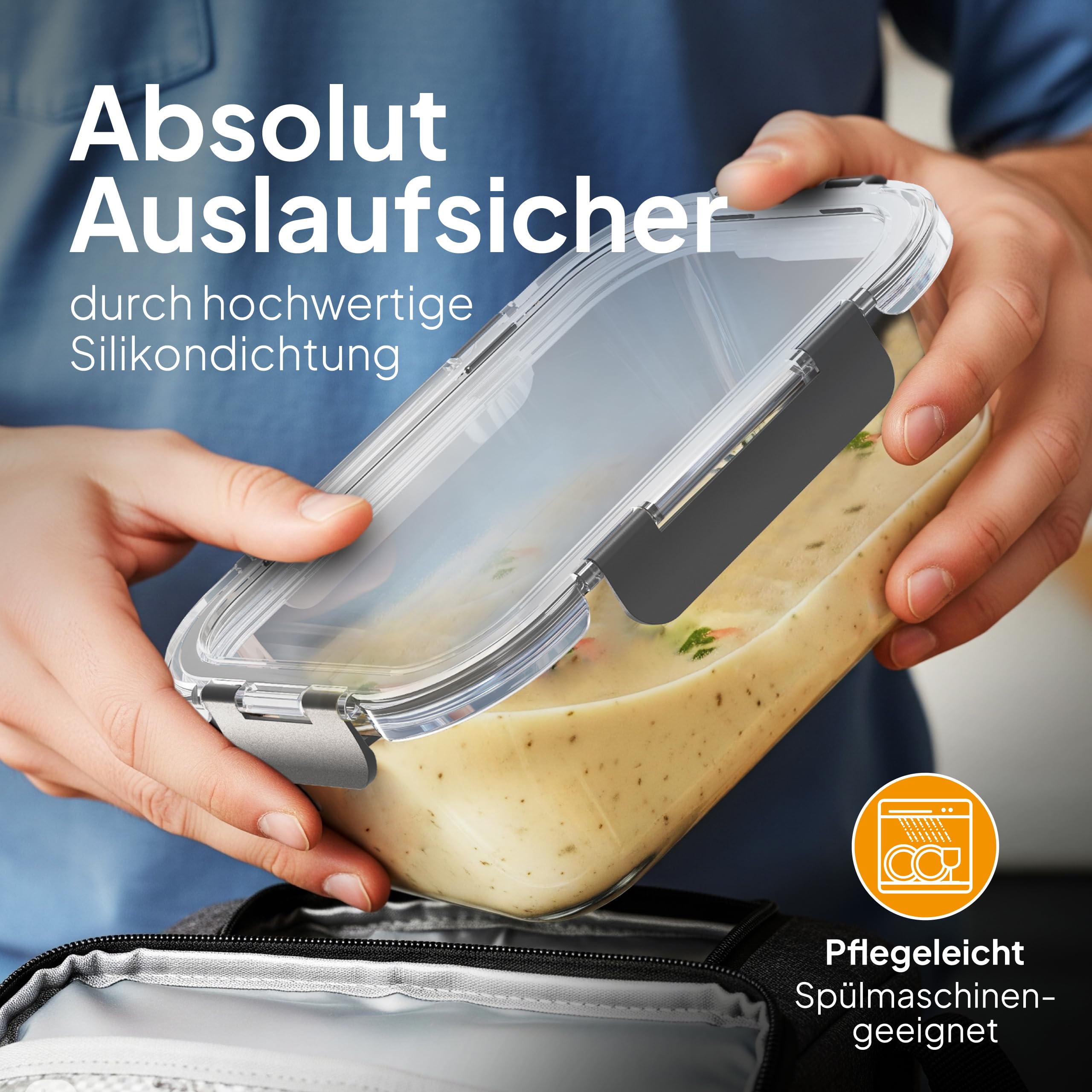 STOVY® Meal Prep - Contenitori in vetro con coperchio, 5 x 1040 ml | Ideali per pasti completi, contenitori salvafreschezza adatti per lavastoviglie, microonde e congelatore