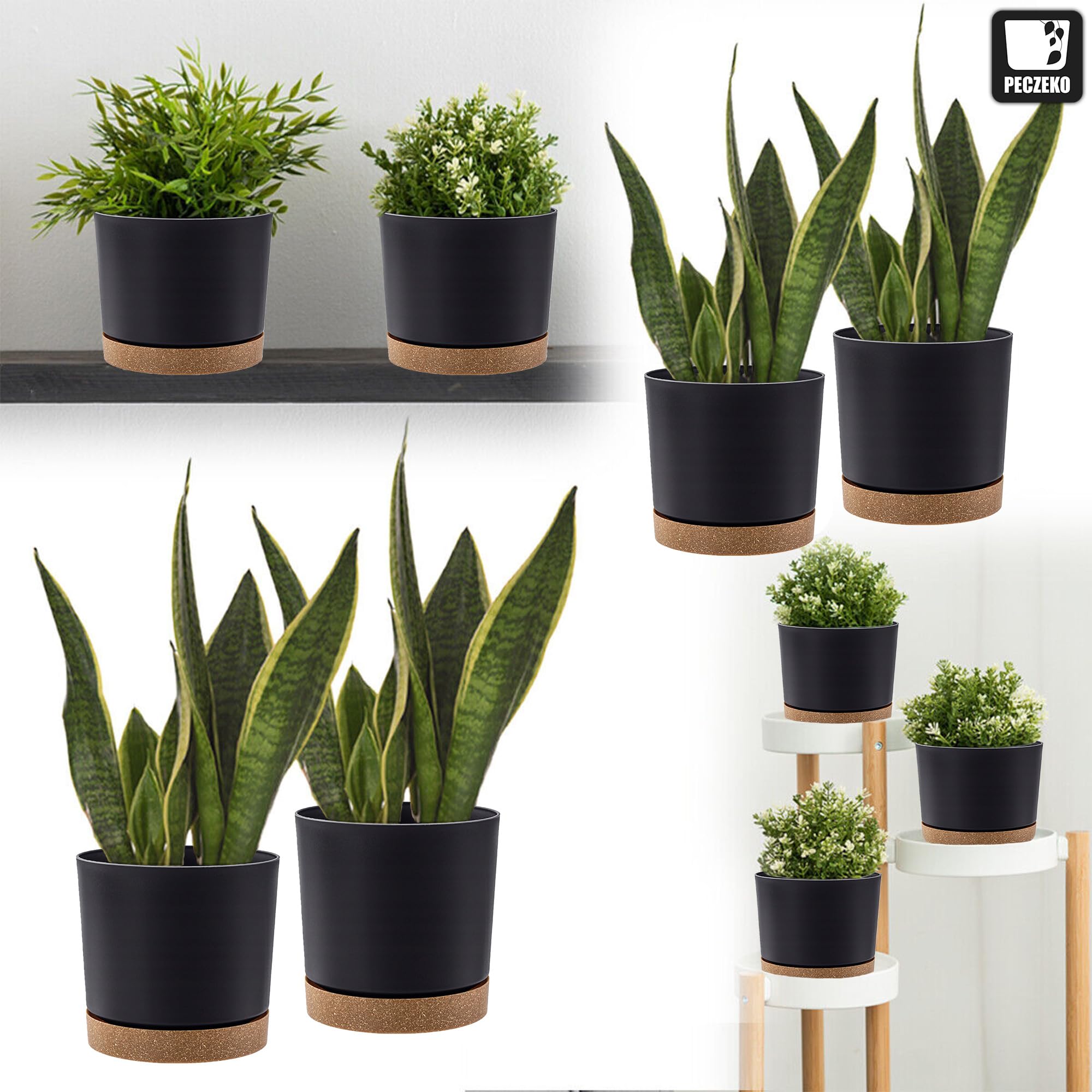 PECZEKO Macetero Mate, Macetero De Plástico, Maceta Decorativa Para Plantas Grandes Y Pequeñas, Juego De 2 Macetas, Macetero Para Hierbas (2 Unidades), Color Antracita, Diámetro De 15 Cm