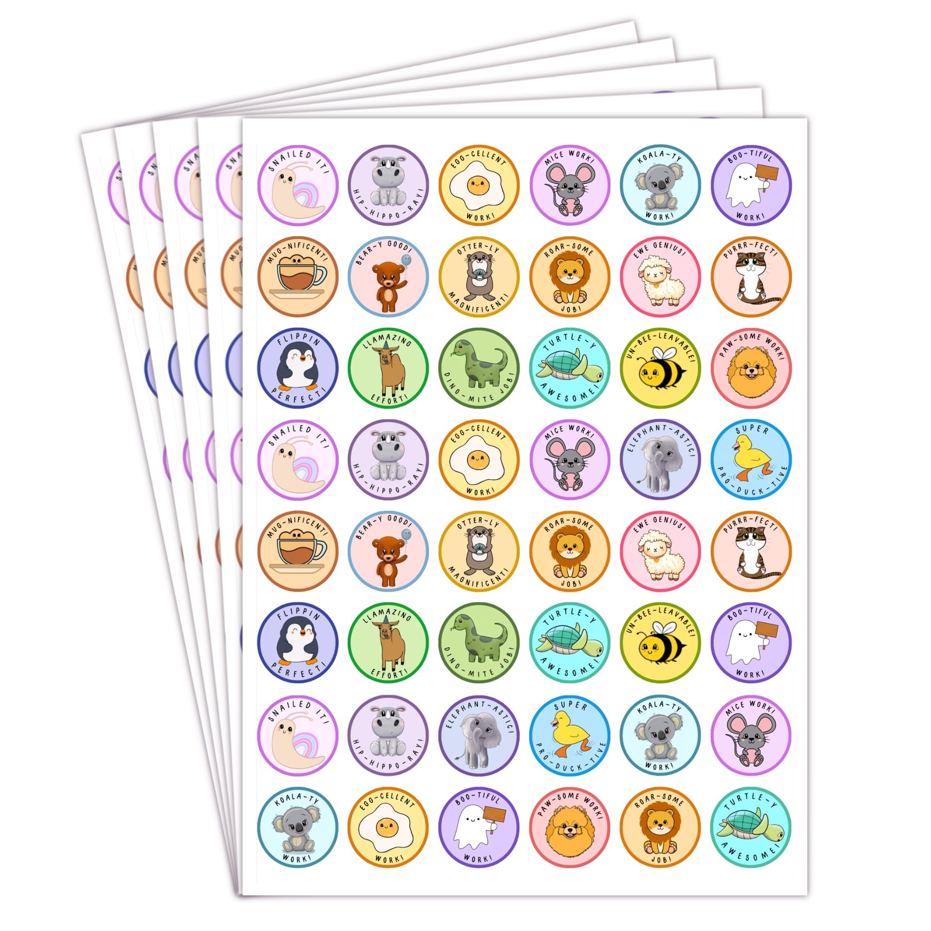 Funny pun "well done" stickers with cute animals | Eco-friendly glossy vinyl circle stickers | kid friendly stickers | teacher stationary (20 stickers) (500 stickers)