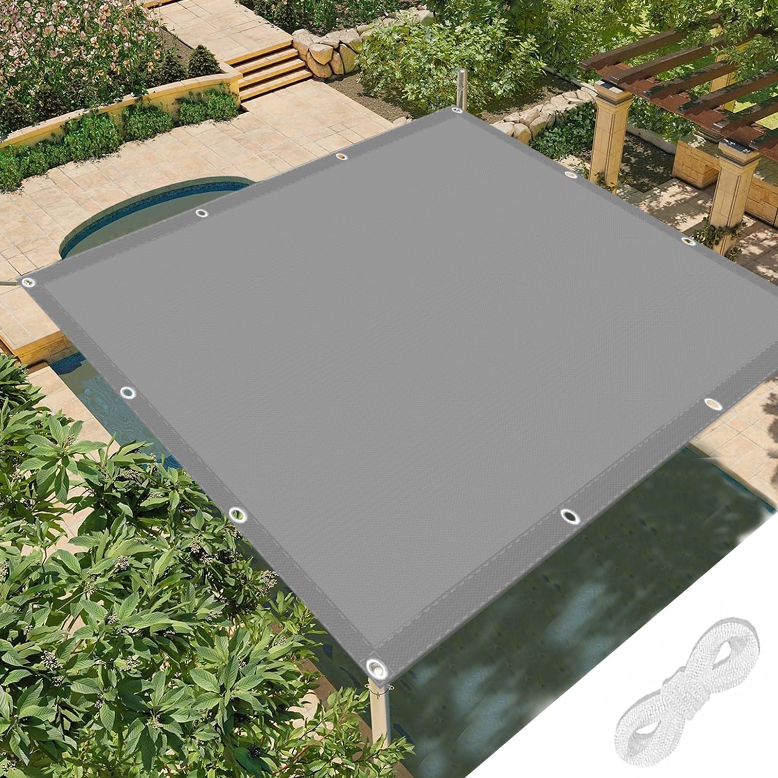 Voile d'ombrage étanche pour pergola et grand patio extérieur gris clair