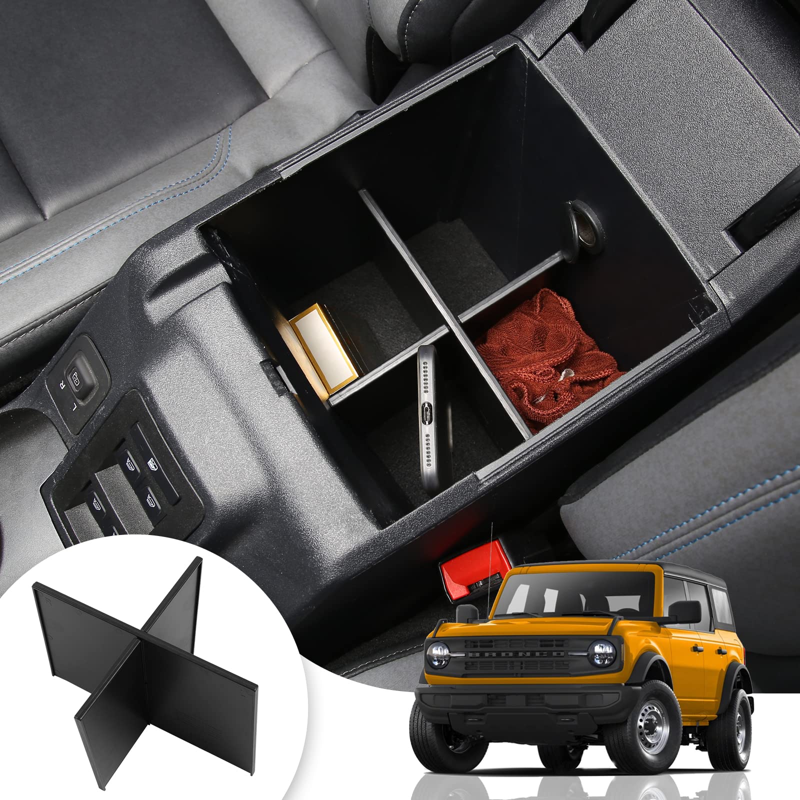 Organizer Portaoggetti Per Bracciolo Auto - Adatto Per Jeep 2017+ E Modelli Successivi, Nero, Plastica ABS - 2