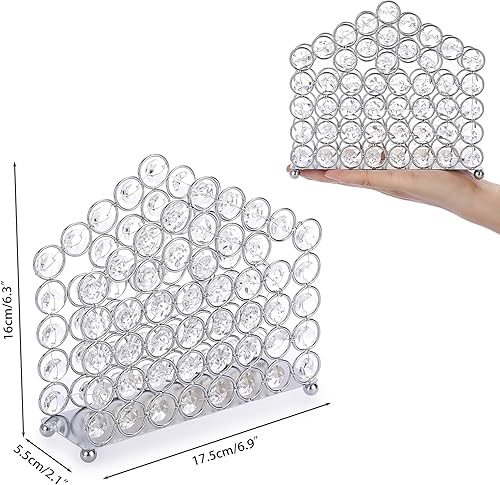 Miniatura 3 de Sumnacon Servilletero vertical, servilletero de cristal brillante para cocina, comedor, escritorio, restaurante, fiesta, bar, color plateado