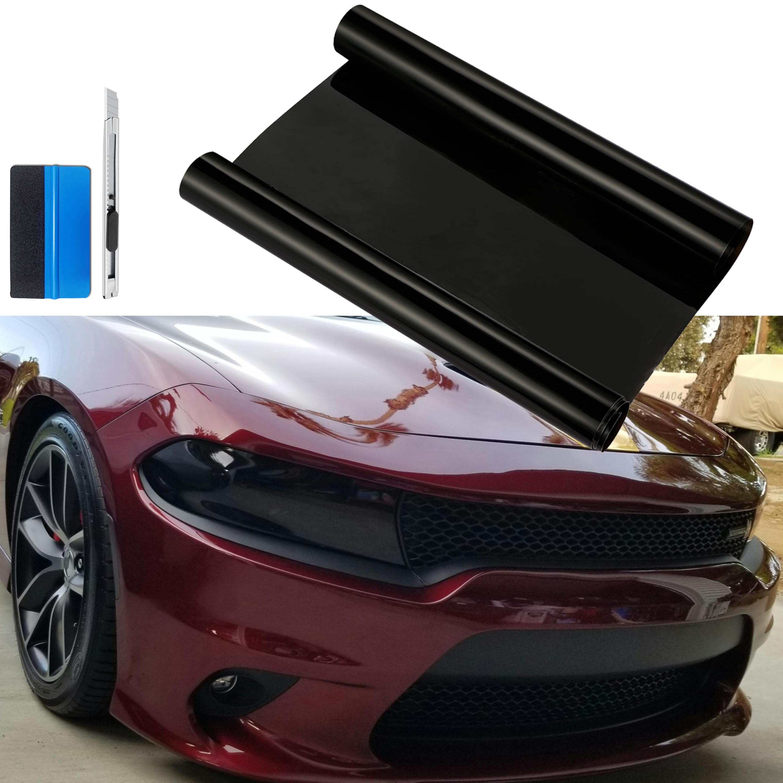 fangfei 12 by 48 inches Self Adhesive Auto Car Tint Headlight Taillight Fog Light Vinyl Smoke Film Sheet Sticker Cover (Black)