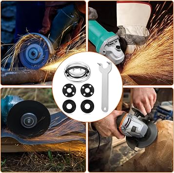 6PCS Angle Grinder Attachments, M14 Thread Self Locking Plate with Angle Grinder Spanner Key and Inner Outer Flange Nut Quick Release Installation Compatible with 125mm Angle Grinders