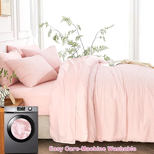 Miniatura 4 de Juego de edredón de 7 piezas para niños, tamaño King, juego de ropa de cama bordado jacquard rosa para niños y niñas, edredón en una bolsa, con 1