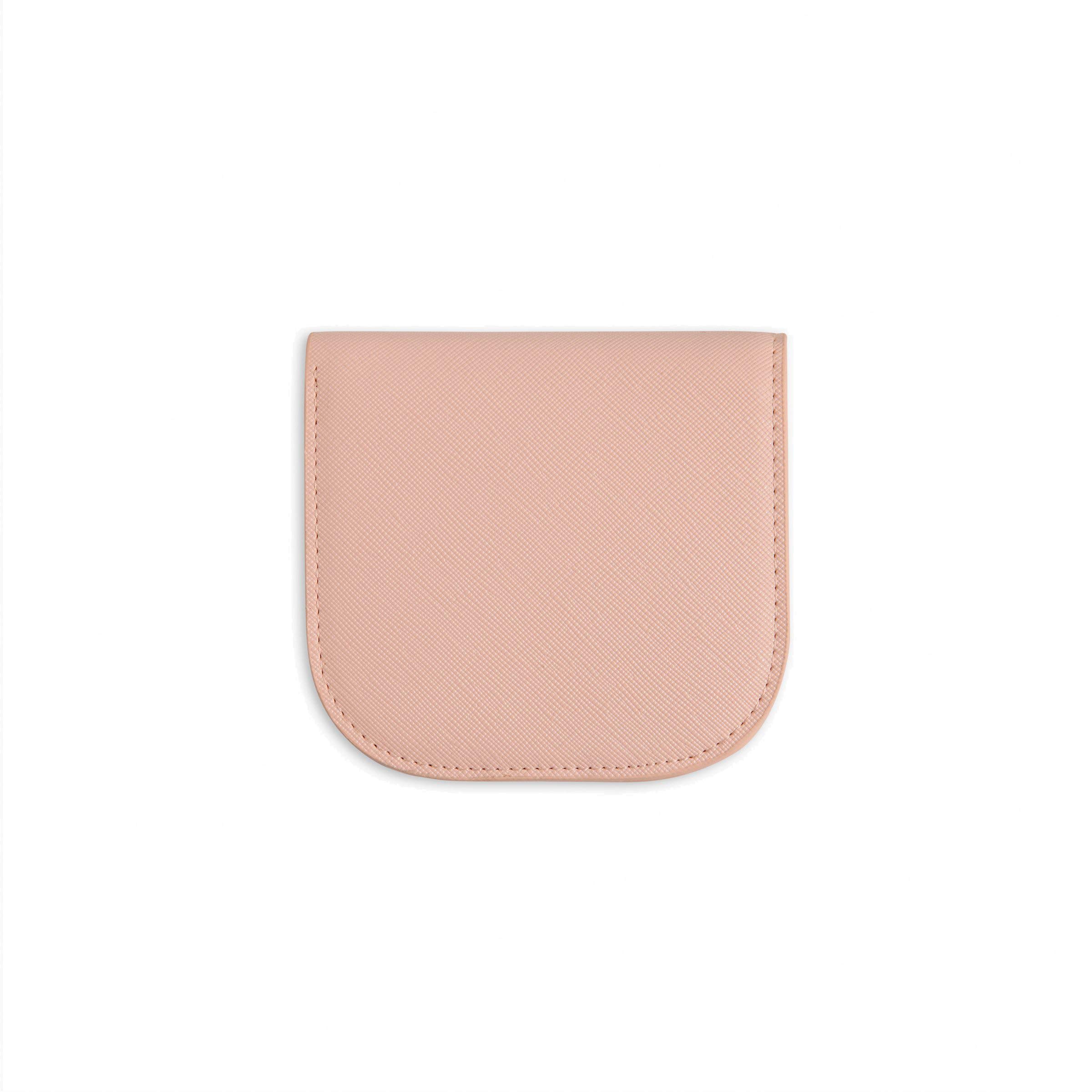 POKETO Dome Wallet, Light Pink Saffiano Vegan Leather, 6 card slots, 4" x 3.75"